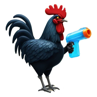 Big black rooster carrying a water gun sticker