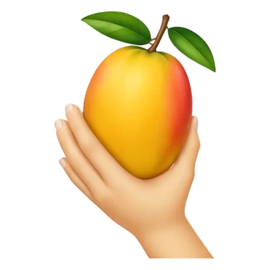white hand hanging a mango like a cup sticker