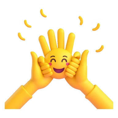 yellow emoji style ,  hands clapping, joyful celebration, focus on hands, motion blur, bright background sticker
