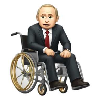furious vladimir putin monke in beautiful golden wheelchair with suitcase sticker