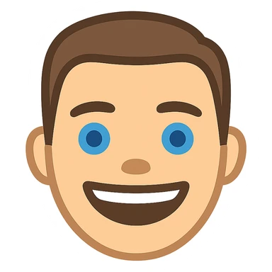 Create a simple and expressive emoji based on this person's face showing a happy expression, in a simple and expressive emoji style with a transparent background. sticker