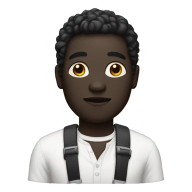 À man with a black skin and white and a shirt white sticker