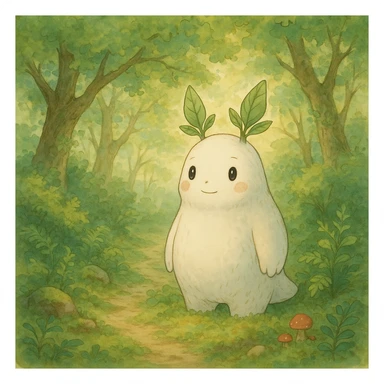 whimsical forest spirit with soft colors and gentle expression in ghibli style sticker