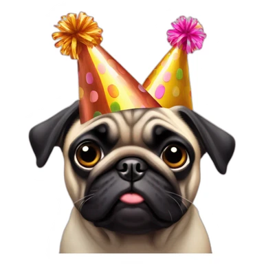 pug and black pug wearing birthday hat sticker