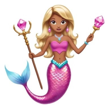 Brown skin blonde hair barbie mermaid with pink diamond tail and wand  sticker