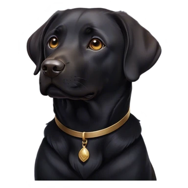 Cinematic Noble Black Labrador Portrait Emoji, Poised and regal, with a robust, muscular build and a sleek, shiny pure black Fur, deep-set soulful brown eyes, Simplified yet sharp and sophisticated features, highly detailed, glowing with a soft, dignified glow, high shine, intelligent and gentle, stylized with an air of confidence, focused and attentive, soft glowing outline, capturing the essence of a watchful and loving companion, so majestic it feels as though it could bound out of the screen with effortless authority! sticker