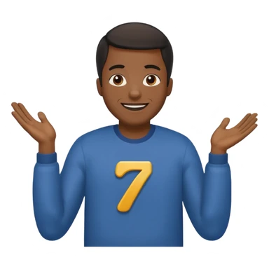 man shrugging his shoulders with 6 above his left hand and 7 above his right hand make him happy and black sticker