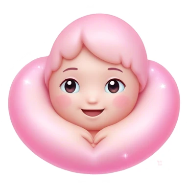 Cinematic floating soft heart, chubby round edges, pastel pink glow, tiny smiling face, surrounded by dreamy sparkles, gentle and loving. sticker