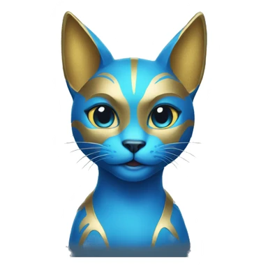  A blue cat with horns and a gold shirt sticker