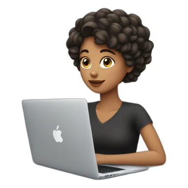 Mujer joven con cabello colorado con MacBook sticker