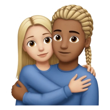 dirty blonde girl with straight hair and medium toned guy with dark brown cornrows hair hugging sticker