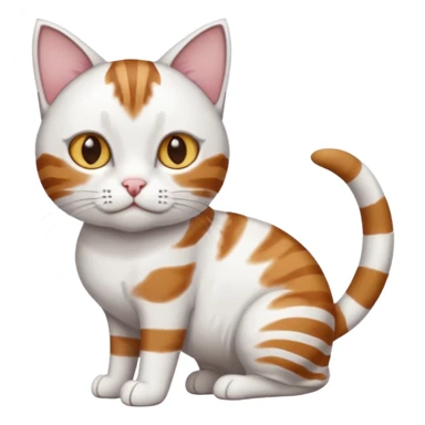 a white cat with brown tabby patches on the top of his head (ears) a patch on its side/arm and a striped tail the rest of the body is bright white sticker