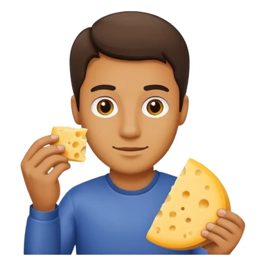 man holding cheese piece sticker