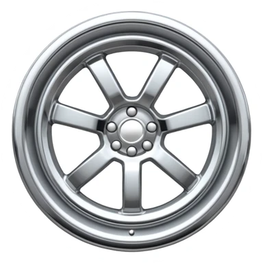 A chrome car wheel emoji, polished silver metal rim, smooth circular shape, minimal futuristic design, soft reflections, iOS emoji style, centered on white background, ultra clean look sticker