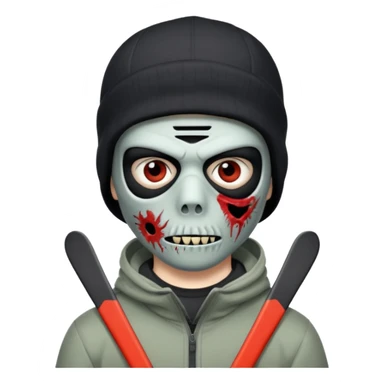 make a, zombie, boy, blackhair with a ski mask pull from nike ou syna, creepy expression emoji sticker