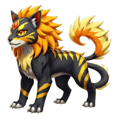 Volcanic Fiery Shiny Legendary Epic Badass Evil Colorful exotic dark-colored, vibrant, golden, burning, badass, cool, realistic Pyroar-Sprigatito-Torracat-Luxray-Tigress-Solgaleo-Liger-Hybrid-Fakémon-Pokémon-Hybrid-Creature (full body) sticker