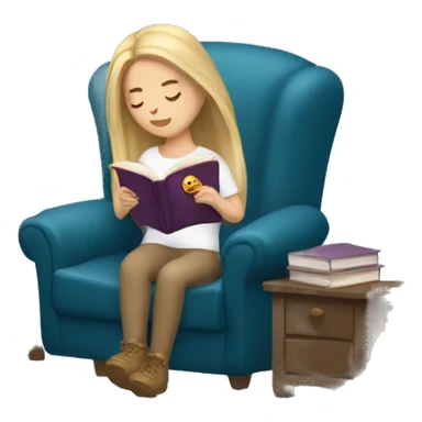 long hair white girl reading a book in cozy chair  sticker