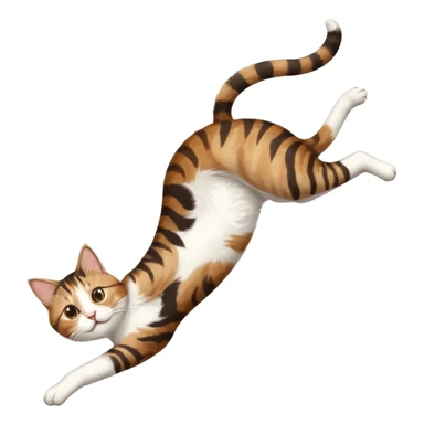 brown tabby and white cat with doing a big extremely long stretch reaching up into the air with arms and legs side by side together straight and overextended whilst lying on its side sticker