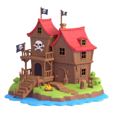 old pirate's house with skull flag sticker