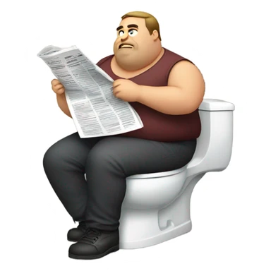fat guy sitting on toilet reading newspaper sticker