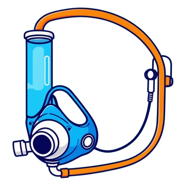 Bright blue oxygen consumption mask with measurement tubes and sensors, isolated VO2 max testing equipment sticker