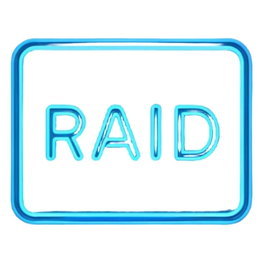  a rectangular neon sign that says RAID sticker