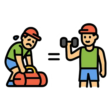 The picture is devided into two parts  the firts picture shows asportsman is struggling to lift a gymbag, the second one show the same sportsman doing a workout. There's sybmol equal between these pictures sticker