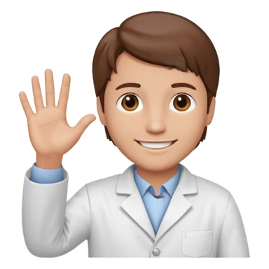 Radiografía de mano sostenida por un hombre con bata blanca  piel clara cabello café saludando sticker