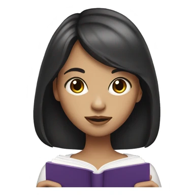 Girl with dark hair and light skin and bangs reading purple book sticker
