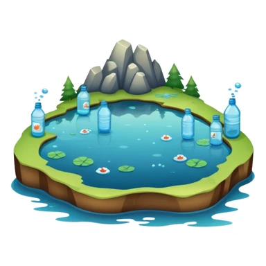 A cartoon lake with trash like water bottles in it sticker