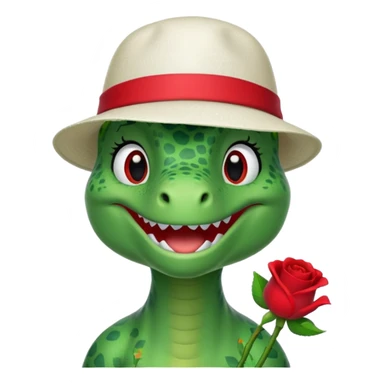 Dorothy the Dinosaur from The Wiggles with white hat with red rose, green skin sticker