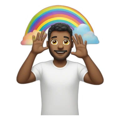 man making a rainbow over his heads with his hands sticker