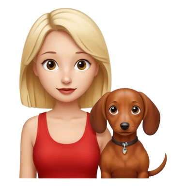 blonde girl with lashes and red tank top on and a brown and white dachshund  sticker