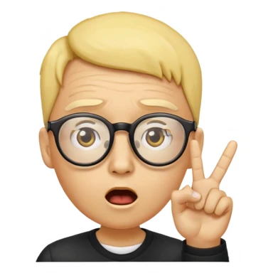 Generate a emoji head base with a shocked expression with a finger pushing the glasses down a little bit make the glasses tipped and make the head full yellow with a slight tint at the top with no hair also make the glasses tipped a 35 angle sticker