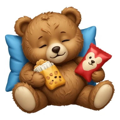 Sleeping teddy bear with snacks sticker
