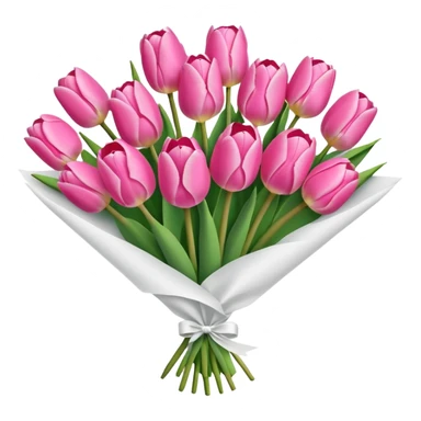 Bouquet of pink tulip wrapped in white paper sticker