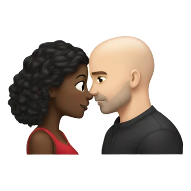 White girl dark hair kissing bald black man sticker