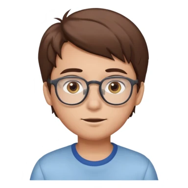 cartoon boy with brown hair, brown eyes, glasses,pastel toon style sticker