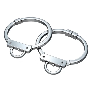 A pair of elegant handcuffs emoji made of silver chrome, smooth rounded design, glossy metallic reflections, luxury fetish aesthetic, minimal iOS emoji style, centered, clean white background sticker