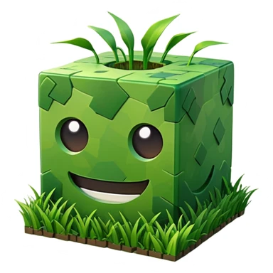 3D Apple style emoticons for Minecraft grass blocks, cube shaped with grass on top sticker