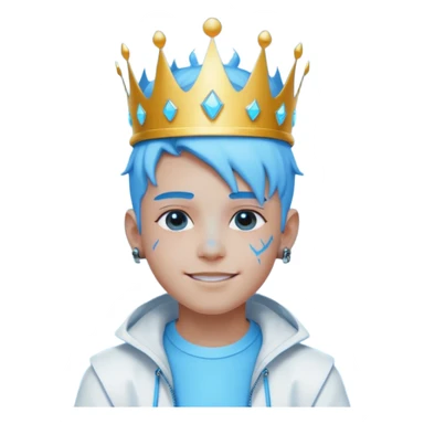 boy neon cyberpunk light blue happy crown white and blue sticker
