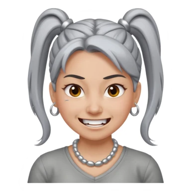 Female with big Silver Necklace, grey skin,ponytail hair, more bright silver,highlight necklace, different expressions. sticker