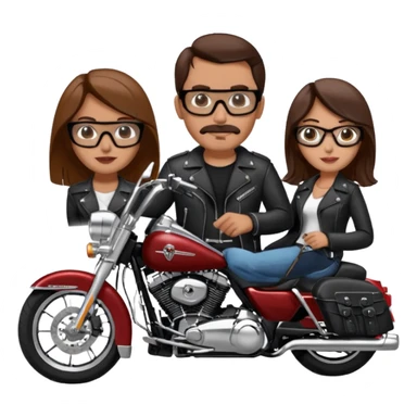 Un couple de biker sur une harley road king noire, l'homme no moustache et une paire de lunettes demetz ros21, la fille a des cheveux plus dans les tons chatain sticker
