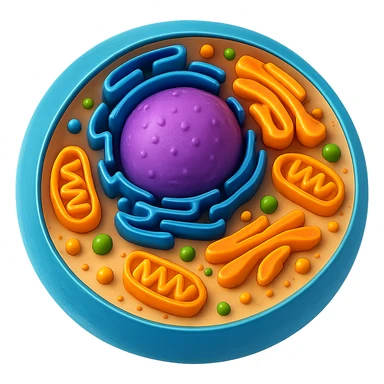 3D biological cell with visible organelles, more vibrant colors, no background, in GPT Image style sticker
