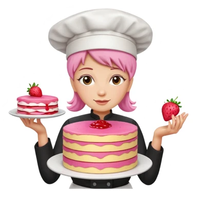 woman chef holding pink Crepe gooey strawberry SPAM  jam cake sticker