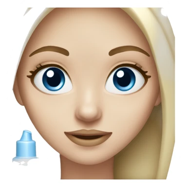 white girl with blue eyes applying cream on face sticker