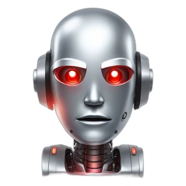 A silver robot human head with red laser beam shooting out of its eyes  sticker