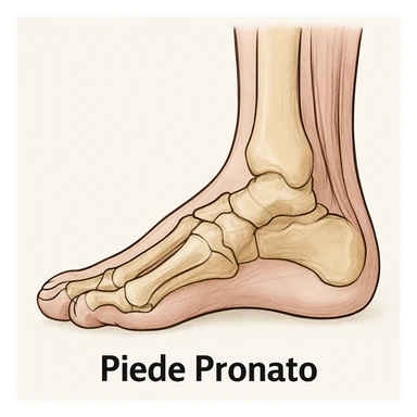 Anatomical illustration of a pronated foot, detailed bones and soft tissue, medical style, neutral background, side view, inspired by the reference image. sticker