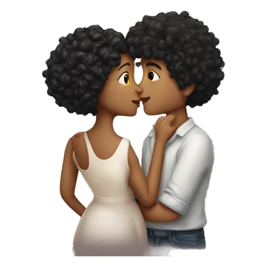 Curly haired couple kissing light with black hair girl has short hair kissing sticker