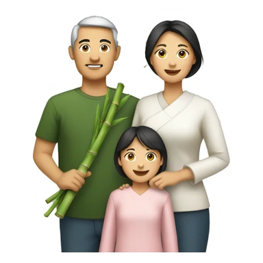 Asian mom,dad,and daughter holding bamboo sticker